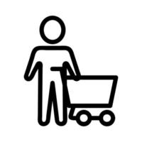 Buyer and trolley for vector icon products. Isolated contour symbol illustration