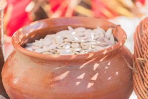 pumpkin seeds in a bowl closeup photo