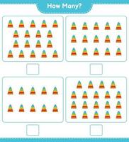 juego de conteo, cuántos juguetes piramidales. juego educativo para niños, hoja de cálculo imprimible, ilustración vectorial vector