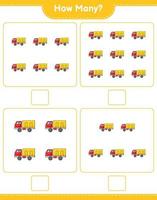 Counting game, how many Lorry. Educational children game, printable worksheet, vector illustration