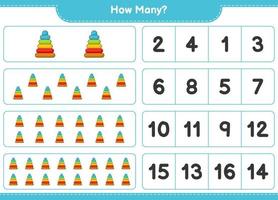 Counting game, how many Pyramid Toy. Educational children game, printable worksheet, vector illustration