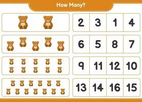 Counting game, how many Teddy Bear. Educational children game, printable worksheet, vector illustration