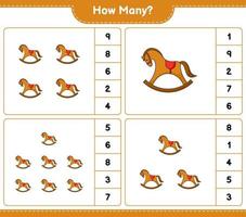 Counting game, how many Rocking Horse. Educational children game, printable worksheet, vector illustration