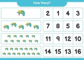 Counting game, how many Water Gun. Educational children game, printable worksheet, vector illustration