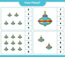 Counting game, how many Whirligig Toy. Educational children game, printable worksheet, vector illustration