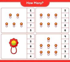 Counting game, how many Baby Rattle. Educational children game, printable worksheet, vector illustration