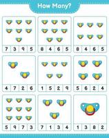 Counting game, how many Pacifier. Educational children game, printable worksheet, vector illustration