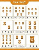 Counting game, how many Teddy Bear. Educational children game, printable worksheet, vector illustration