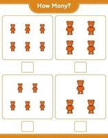 Counting game, how many Teddy Bear. Educational children game, printable worksheet, vector illustration