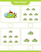 Counting game, how many Submarine. Educational children game, printable worksheet, vector illustration