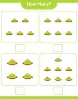 Counting game, how many Ufo. Educational children game, printable worksheet, vector illustration