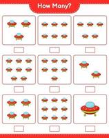 Counting game, how many Ufo. Educational children game, printable worksheet, vector illustration