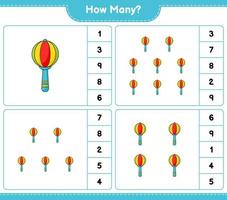 Counting game, how many Baby Rattle. Educational children game, printable worksheet, vector illustration