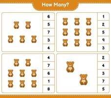 Counting game, how many Teddy Bear. Educational children game, printable worksheet, vector illustration