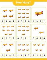 Counting game, how many Plane. Educational children game, printable worksheet, vector illustration