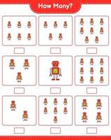 Counting game, how many Robot Character. Educational children game, printable worksheet, vector illustration