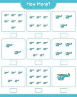 juego de conteo, cuántos helicópteros. juego educativo para niños, hoja de cálculo imprimible, ilustración vectorial vector