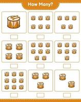 Counting game, how many Drum. Educational children game, printable worksheet, vector illustration