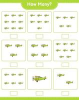 Counting game, how many Plane. Educational children game, printable worksheet, vector illustration