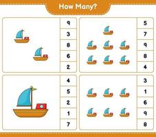 Counting game, how many Boat. Educational children game, printable worksheet, vector illustration