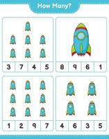 Counting game, how many Rocket. Educational children game, printable worksheet, vector illustration