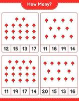 Counting game, how many Kite. Educational children game, printable worksheet, vector illustration