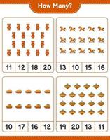 Counting game, how many Teddy Bear, Rocking Horse, Boat, and Whirligig Toy. Educational children game, printable worksheet, vector illustration