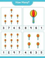 Counting game, how many Baby Rattle. Educational children game, printable worksheet, vector illustration