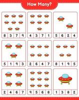 Counting game, how many Ufo. Educational children game, printable worksheet, vector illustration