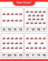 Counting game, how many Car. Educational children game, printable worksheet, vector illustration