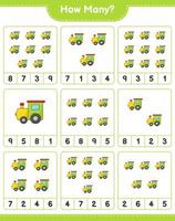 Counting game, how many Train. Educational children game, printable worksheet, vector illustration
