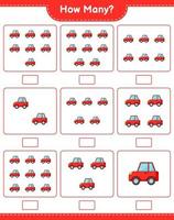 Counting game, how many Car. Educational children game, printable worksheet, vector illustration