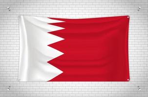 Bahrain flag hanging on brick wall. 3D drawing. Flag attached to the wall. Neatly drawing in groups on separate layers for easy editing. vector