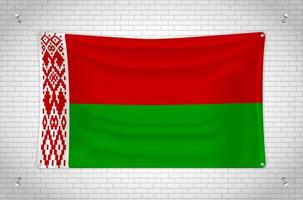 Belarus flag hanging on brick wall. 3D drawing. Flag attached to the wall. Neatly drawing in groups on separate layers for easy editing. vector