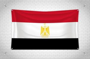 Egypt flag hanging on brick wall. 3D drawing. Flag attached to the wall. Neatly drawing in groups on separate layers for easy editing. vector