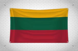 bandera de lituania colgada en la pared de ladrillo. dibujo 3d bandera pegada a la pared. dibujar cuidadosamente en grupos en capas separadas para facilitar la edición. vector