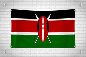 Kenya flag hanging on brick wall. 3D drawing. Flag attached to the wall. Neatly drawing in groups on separate layers for easy editing. vector