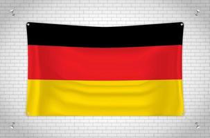 Germany flag hanging on brick wall. 3D drawing. Flag attached to the wall. Neatly drawing in groups on separate layers for easy editing. vector