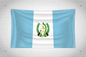 Guatemala flag hanging on brick wall. 3D drawing. Flag attached to the wall. Neatly drawing in groups on separate layers for easy editing. vector