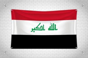 Iraq flag hanging on brick wall. 3D drawing. Flag attached to the wall. Neatly drawing in groups on separate layers for easy editing. vector