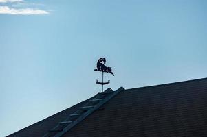 cat vane on the roof on blue sky background photo