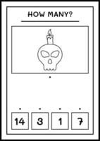 How many Skull with Candle, game for children. Vector illustration, printable worksheet