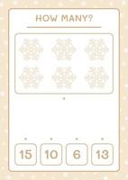 How many snowflake, game for children. Vector illustration, printable worksheet