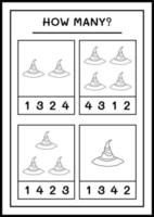 How many Witch Hat, game for children. Vector illustration, printable worksheet