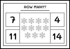 How many snowflake, game for children. Vector illustration, printable worksheet