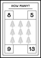 How many christmas tree, game for children. Vector illustration, printable worksheet