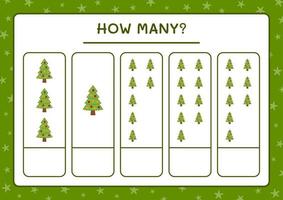 How many christmas tree, game for children. Vector illustration, printable worksheet