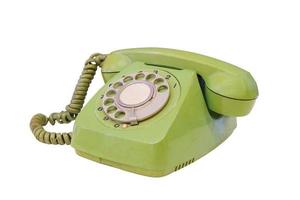 Green retro telephone isolated photo