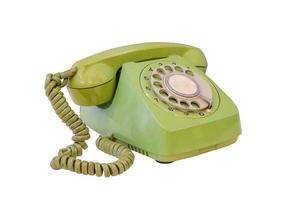 Green retro telephone isolated photo