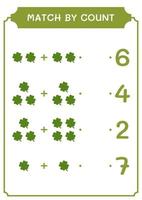 Match by count of Clover, game for children. Vector illustration, printable worksheet